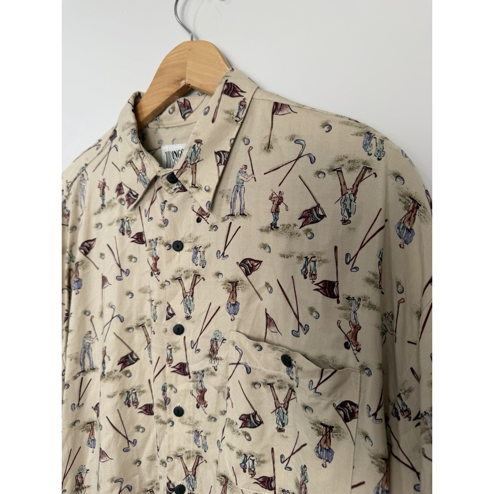 Ringo‎ Sport Shirt Large Golf All Over Print Rayon Button Up Short Sleeve Casual